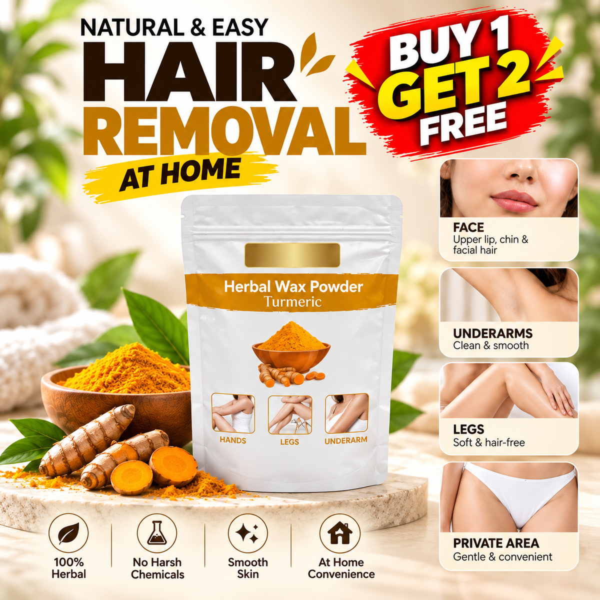 Turmeric Hair Removal Wax Powder  (Pack of 3)