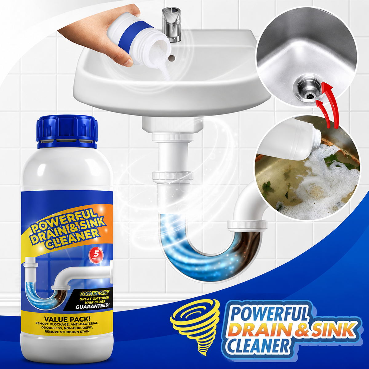 Sanitizo Powerful Drain & Sink Cleaner Powder 100 ML Each (Pack of 4)