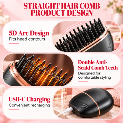 Wireless Portable Straight Hair Comb with Lid