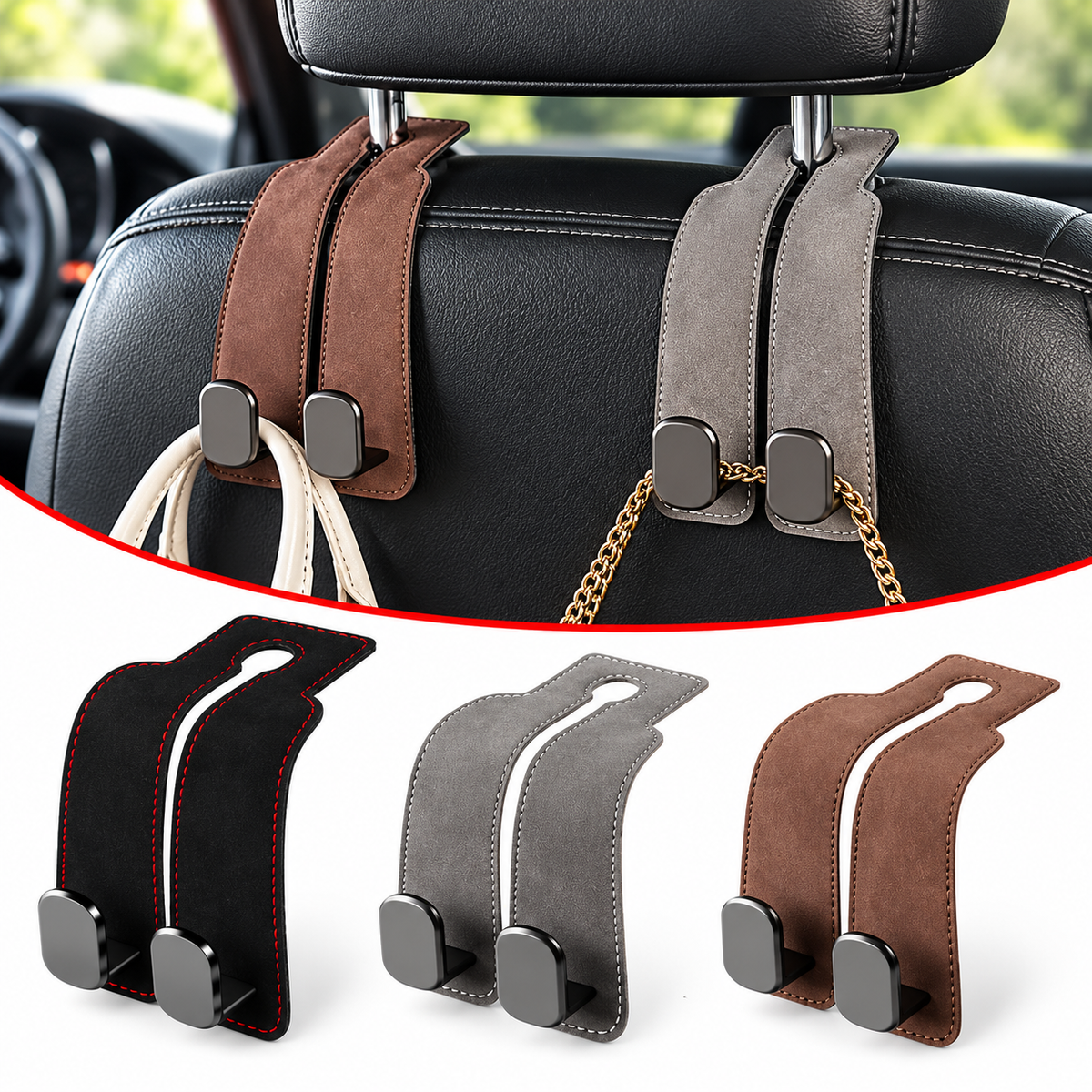 Vegan Leather Car Seat Hook(Buy 1 Get 1 Free)