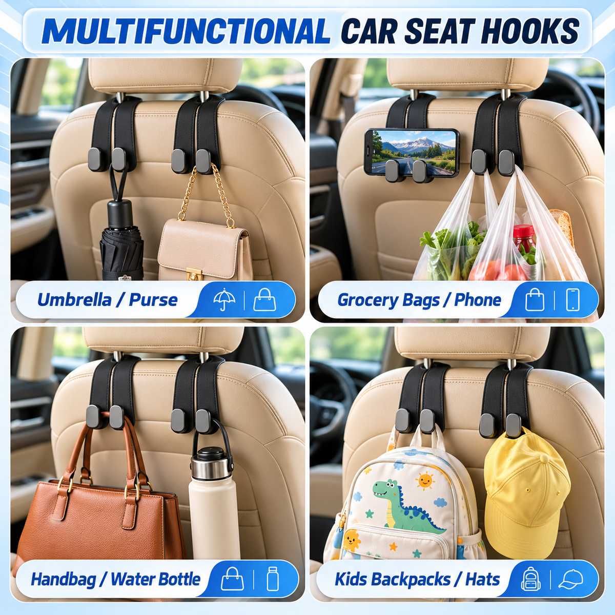 Vegan Leather Car Seat Hook(Buy 1 Get 1 Free)