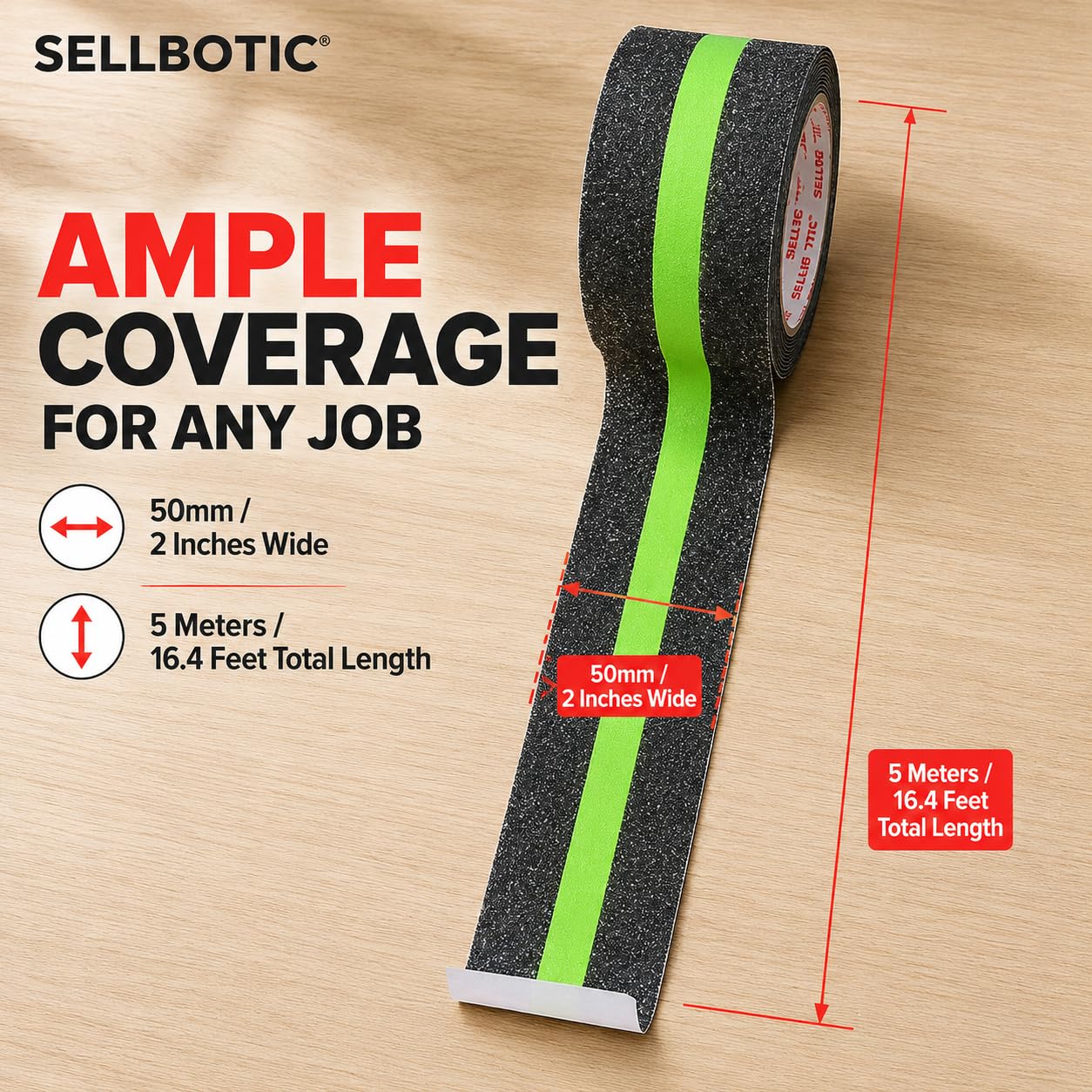Green Stripe Anti Slip Grip Tape - 5 Mtr