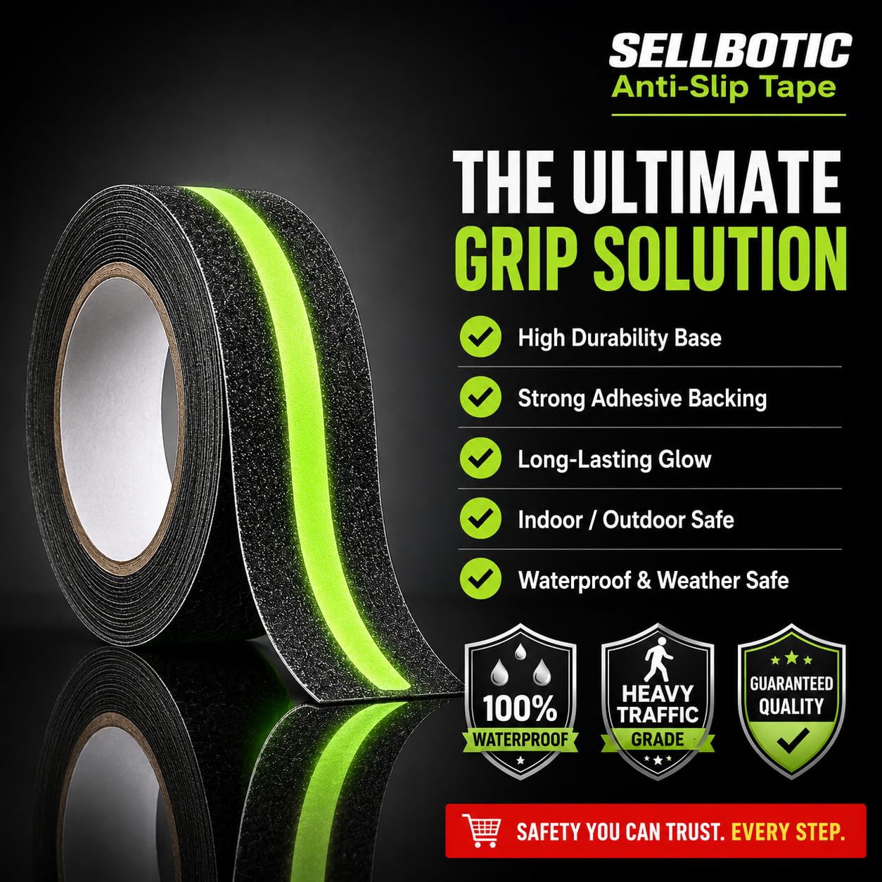 Green Stripe Anti Slip Grip Tape - 5 Mtr